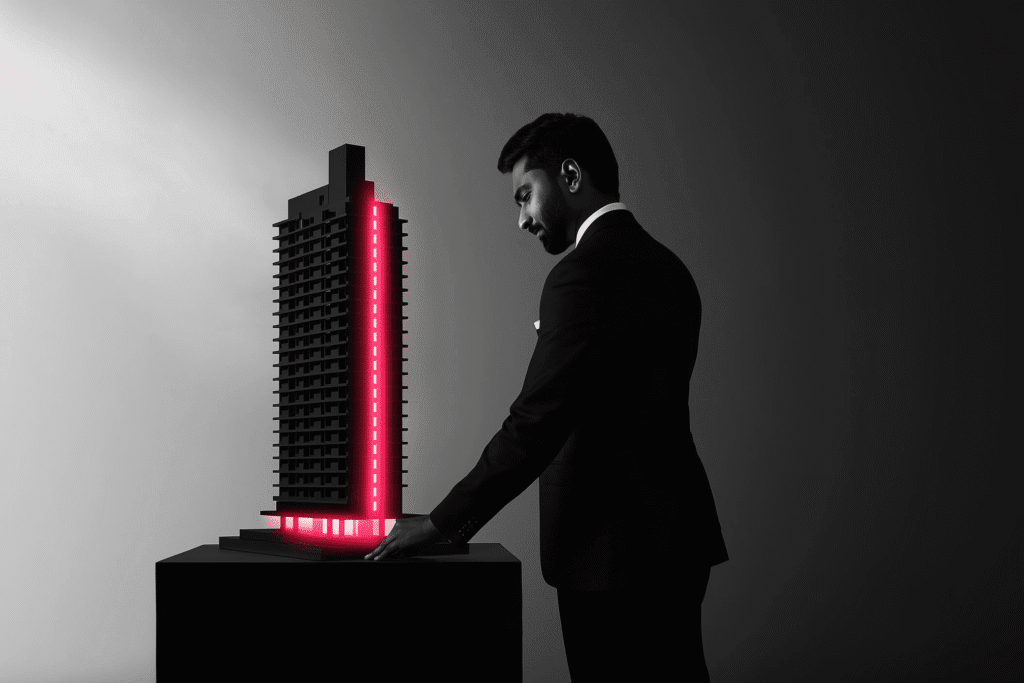 Real estate developer reviewing a project model