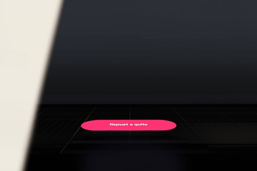 An abstract webpage with a glowing coral request-quote button on a dark surface.
