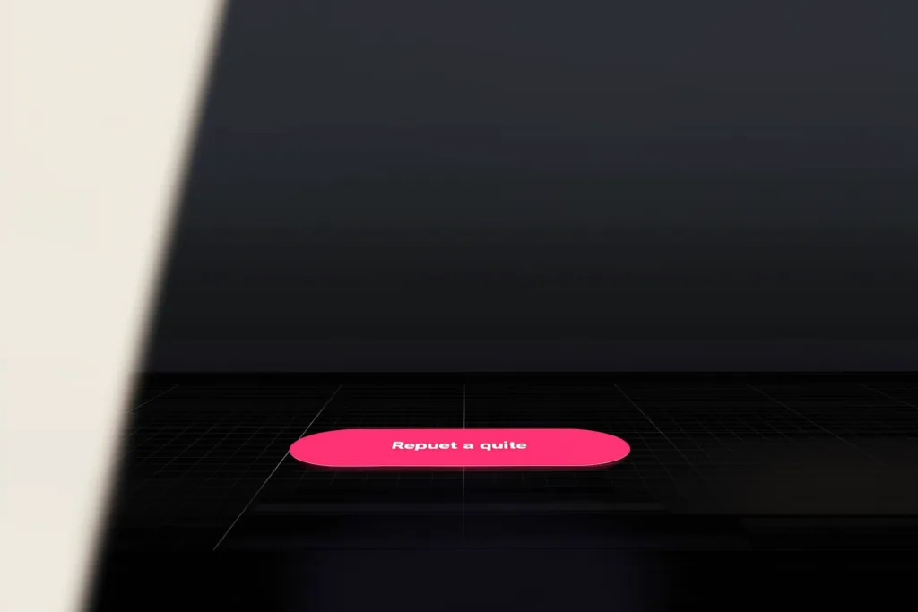 An abstract webpage with a glowing coral request-quote button on a dark surface.