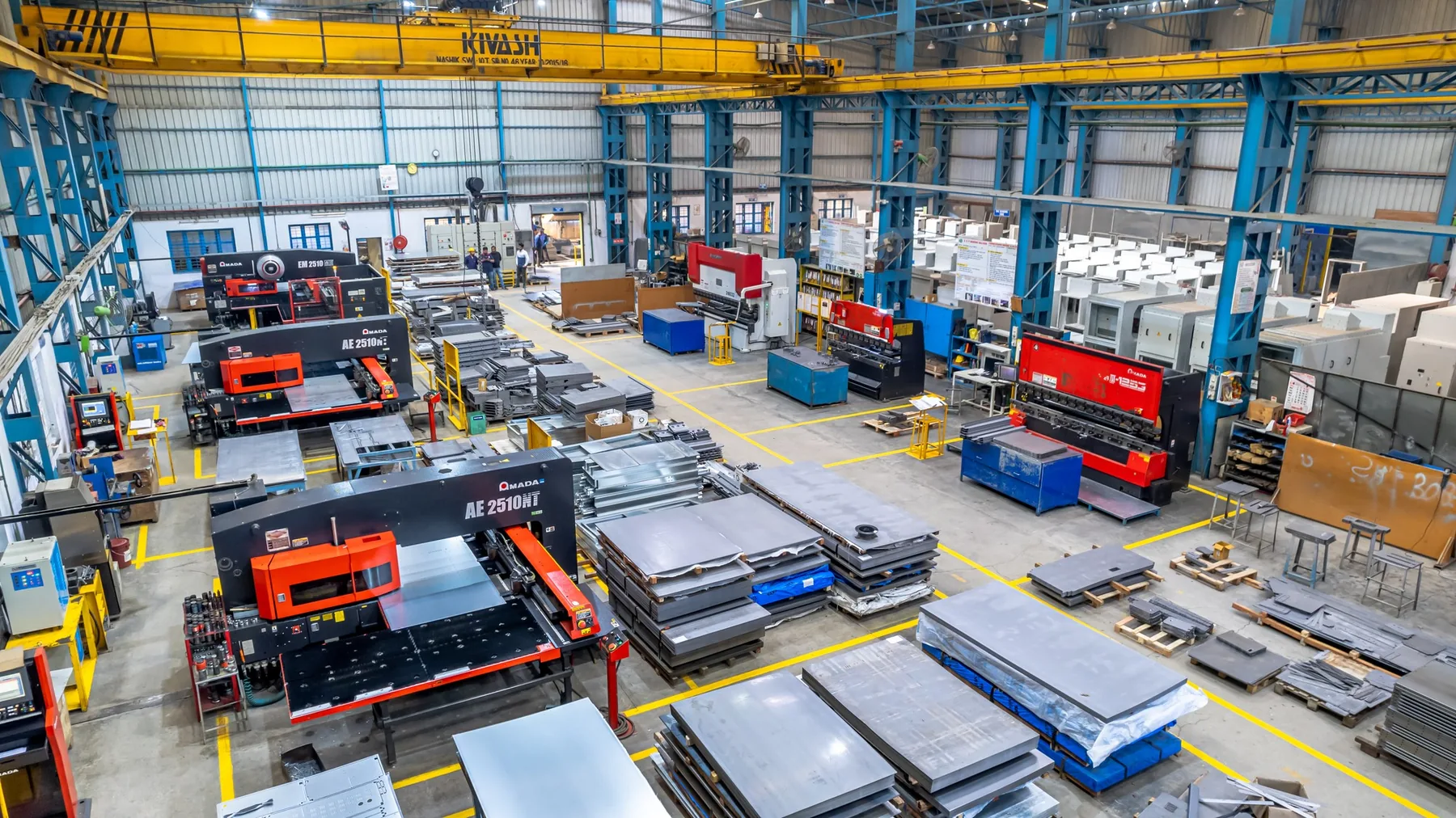 The shop floor — press brakes, laser, punching, overhead crane