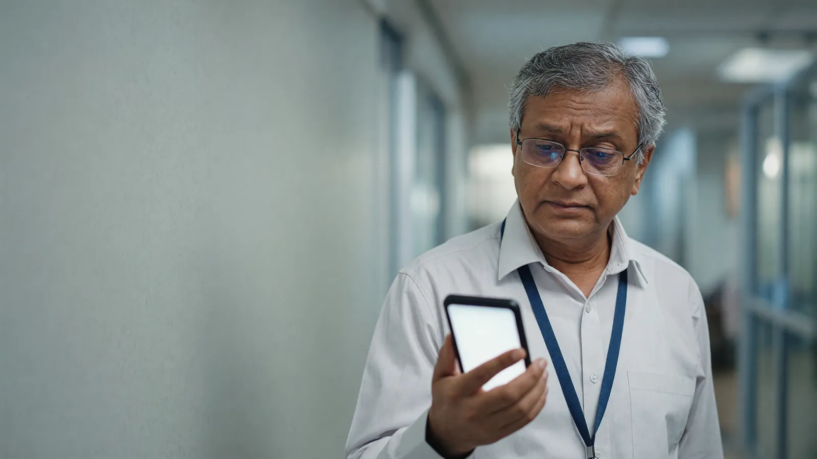 A purchase head checks a supplier's website on his phone before a meeting