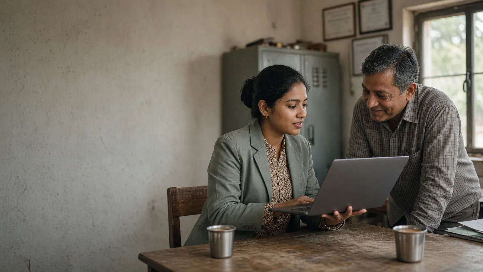 Handover in the owner's cabin: the new site shown on a laptop