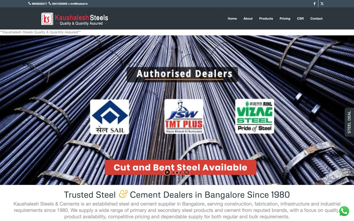 Kaushalesh Steels & Cements: the old website, before DESENO