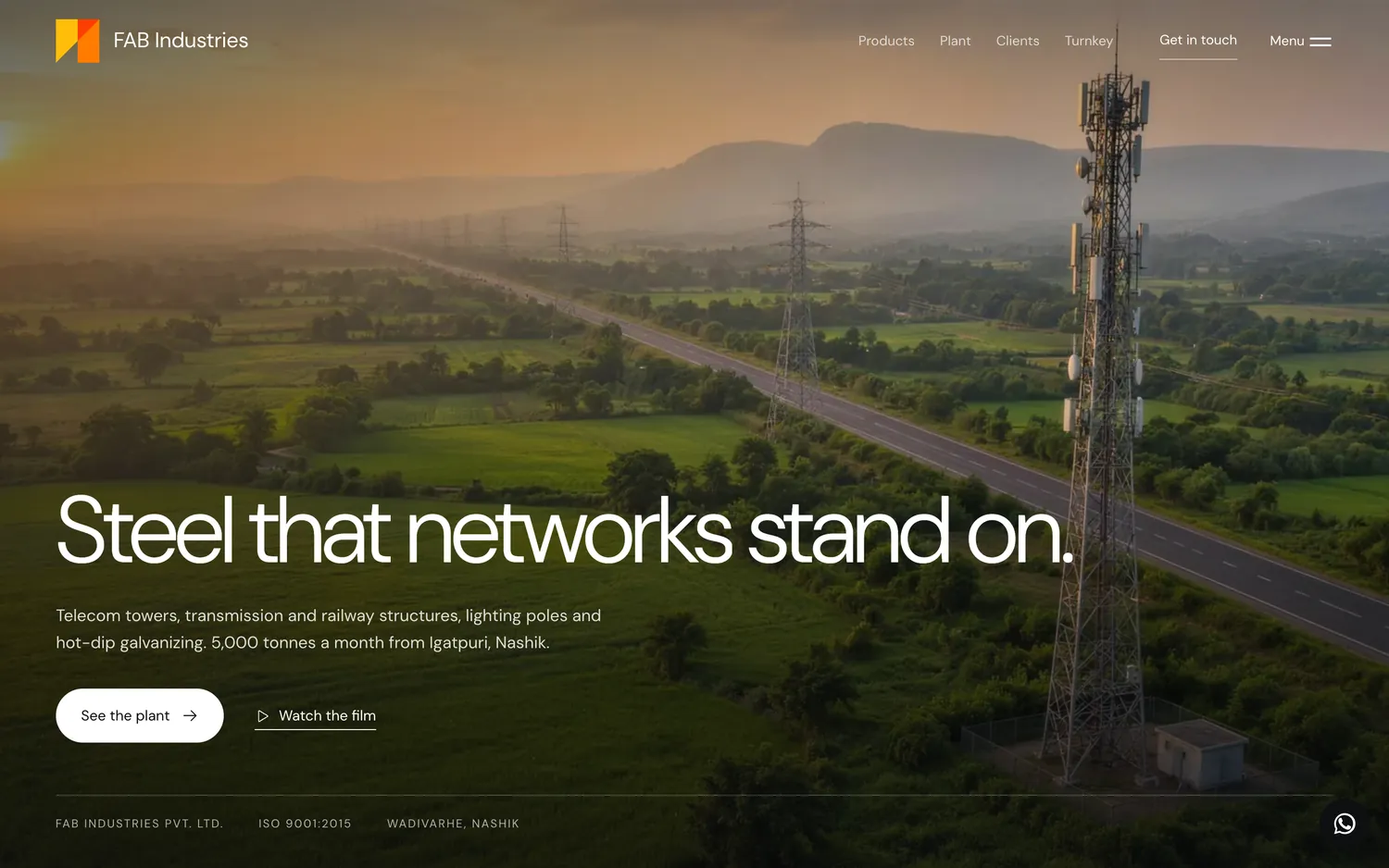 FAB Industries website, built by DESENO, desktop view