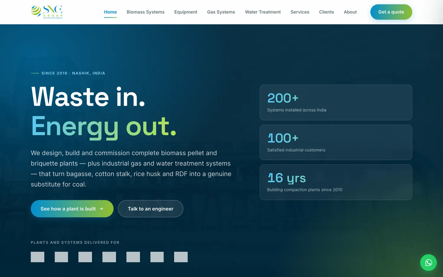 SNCE Corp website, built by DESENO, desktop view