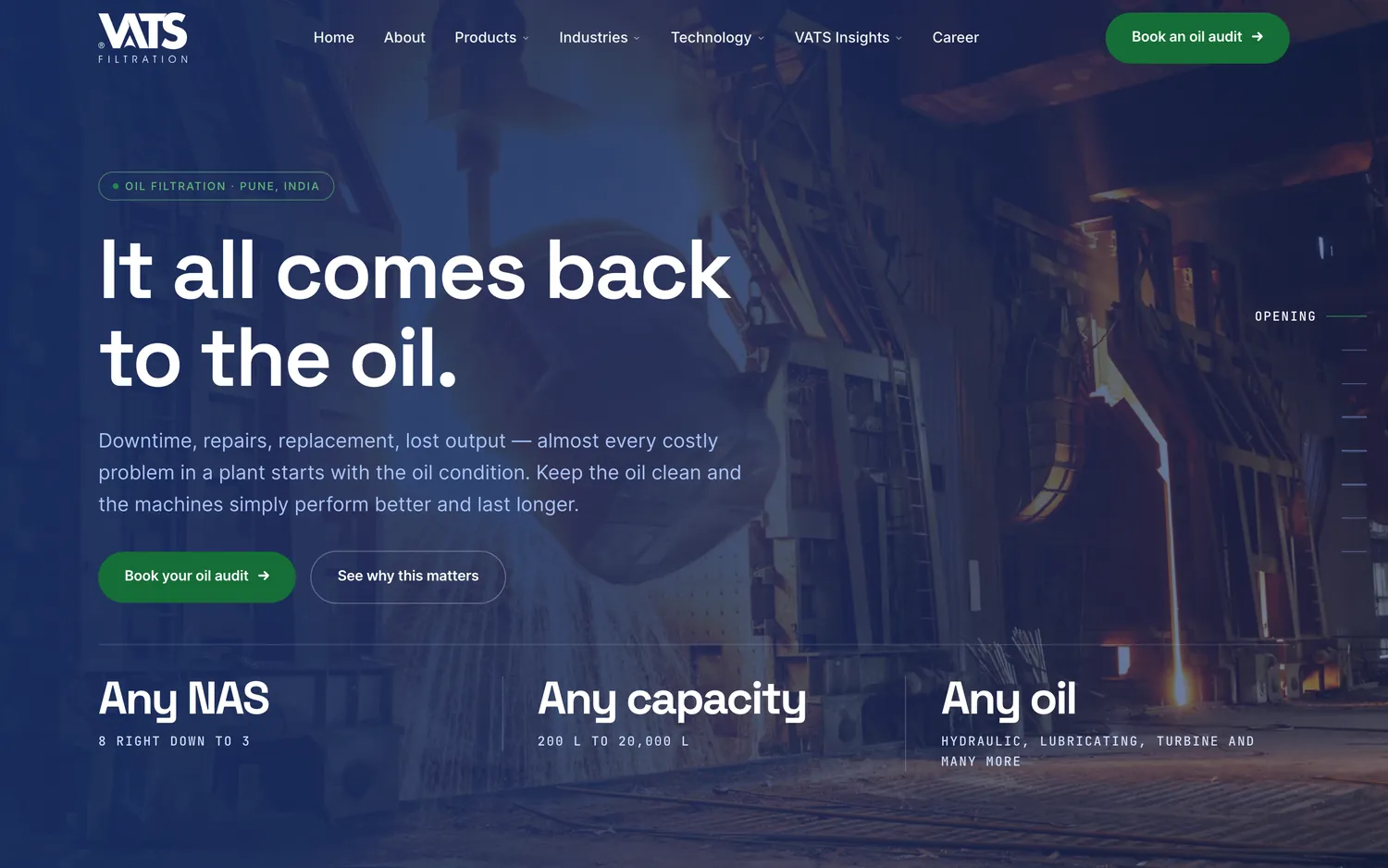 VATS Filtration Technologies website, built by DESENO, desktop view